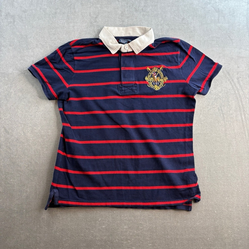 VTG Ralph Lauren Embroidered Big Pony Rugby XL (fit XS-S) Striped Blue Red Shirt